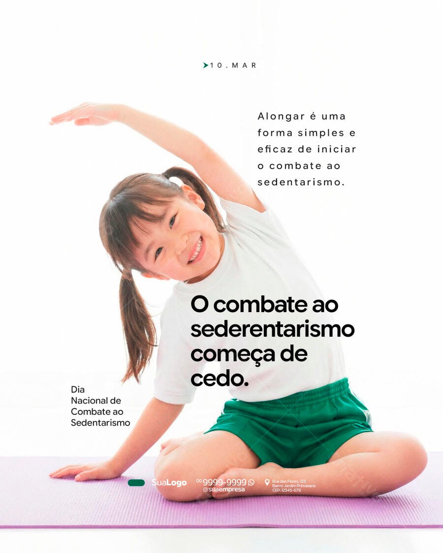 Post Dia Nacional Combate Sedentarismo Saúde PSD Editável