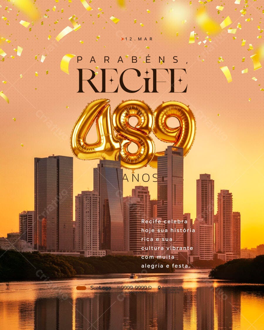Post Instagram Aniversário Recife 489 Anos PSD Editável