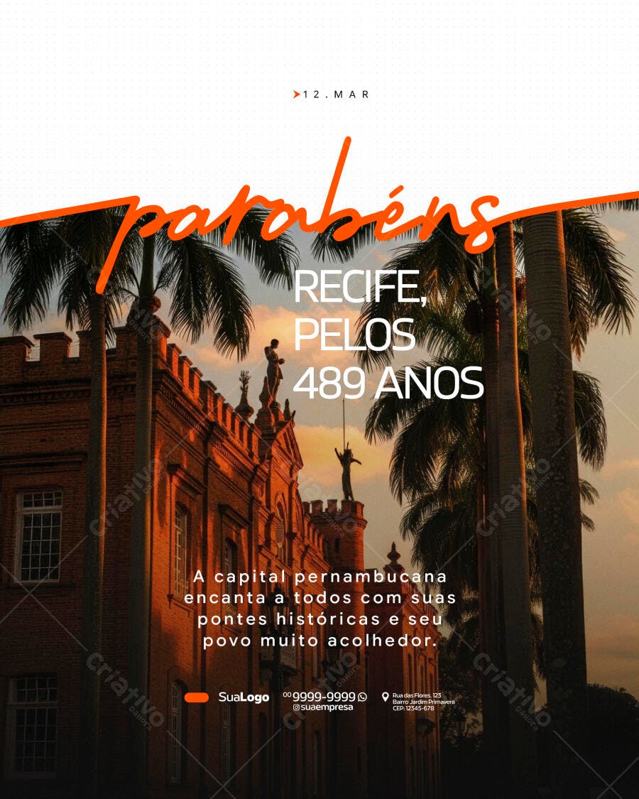 Post Instagram Aniversário Recife 489 Anos PSD Editável