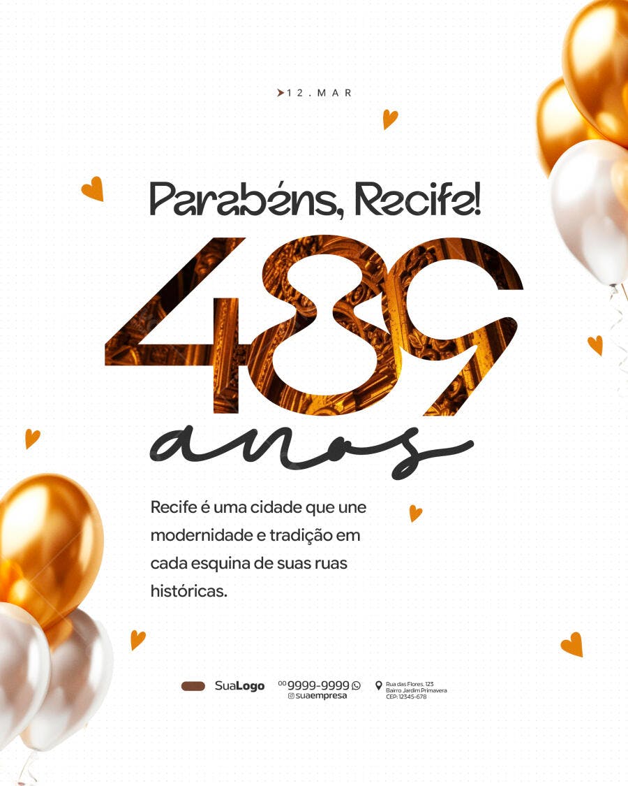 Post Instagram Aniversário Recife 489 Anos PSD Editável