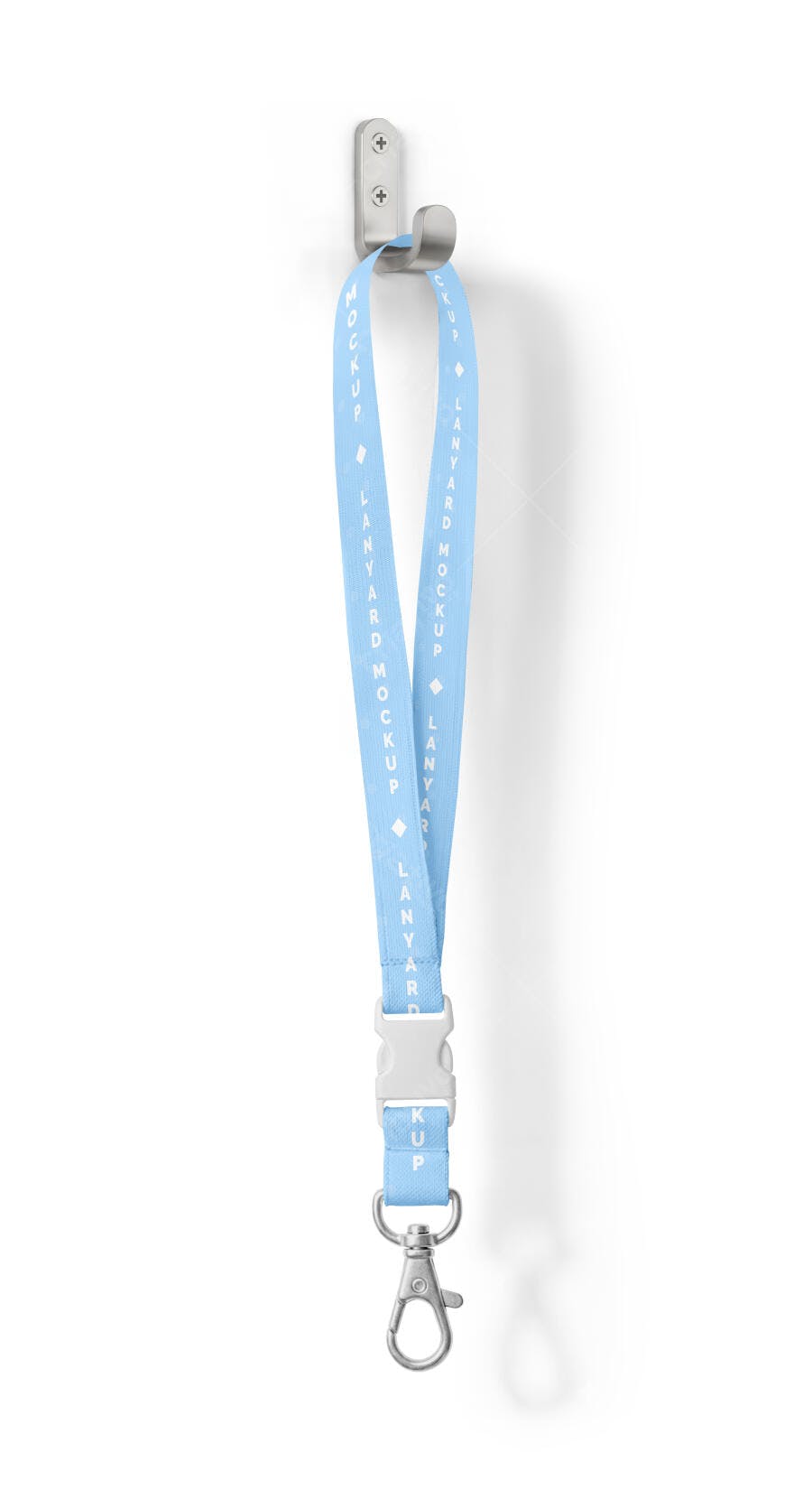 Mockup Cordão Crachá Azul Pendurado Fundo Branco Editável