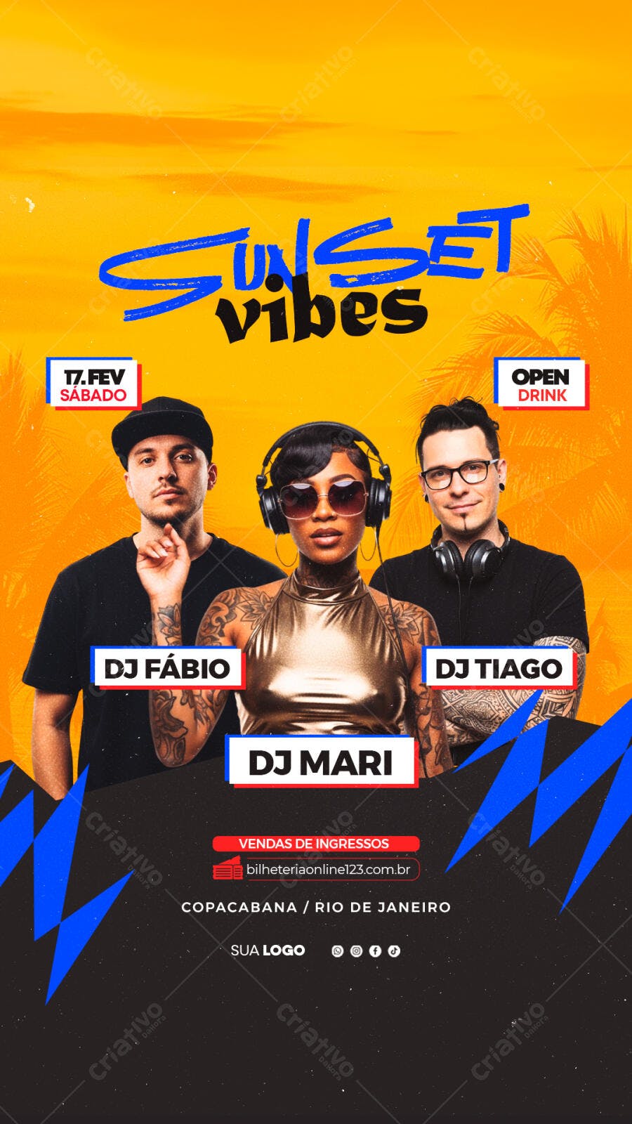 Story Instagram Sunset Vibes Festa DJs Fevereiro PSD Editável