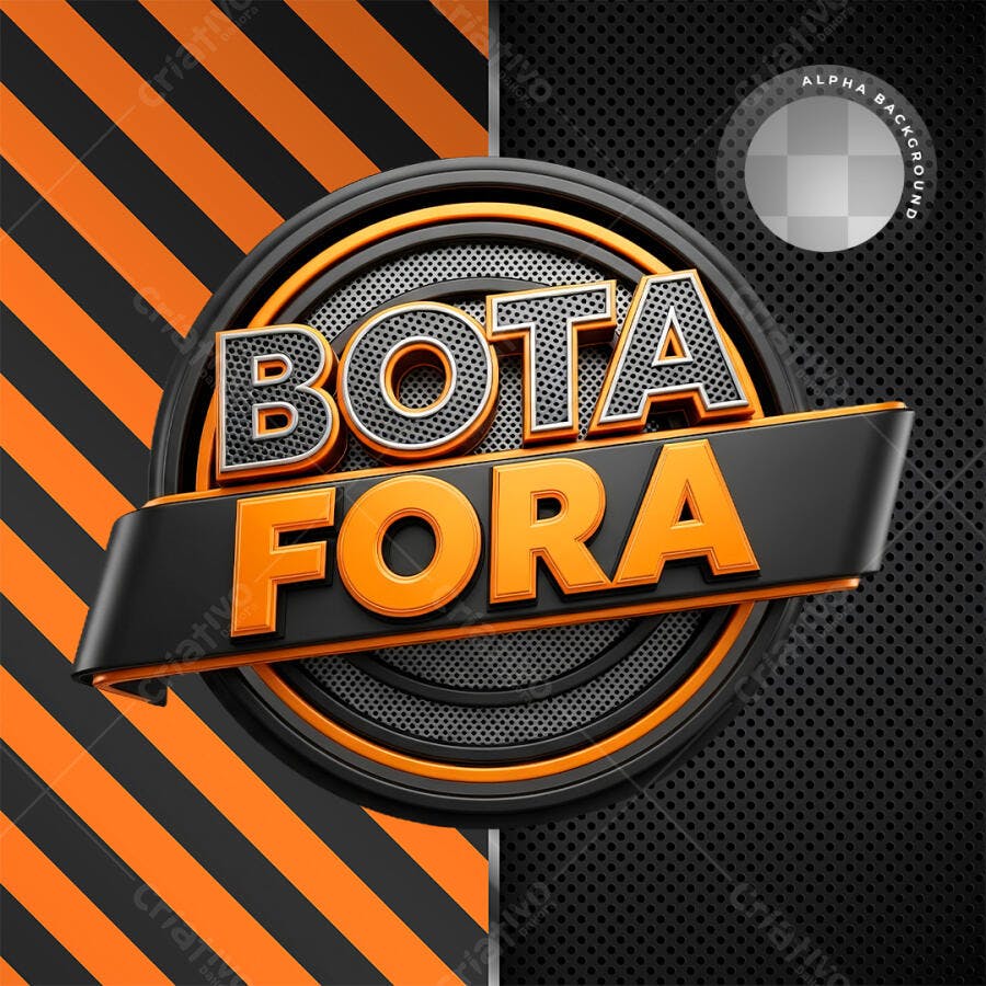 Selo 3D Bota Fora Promocional Preto e Laranja PNG Transparente