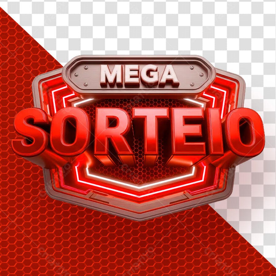 Badge 3D Mega Sorteio Vermelho Metalizado PNG Transparente