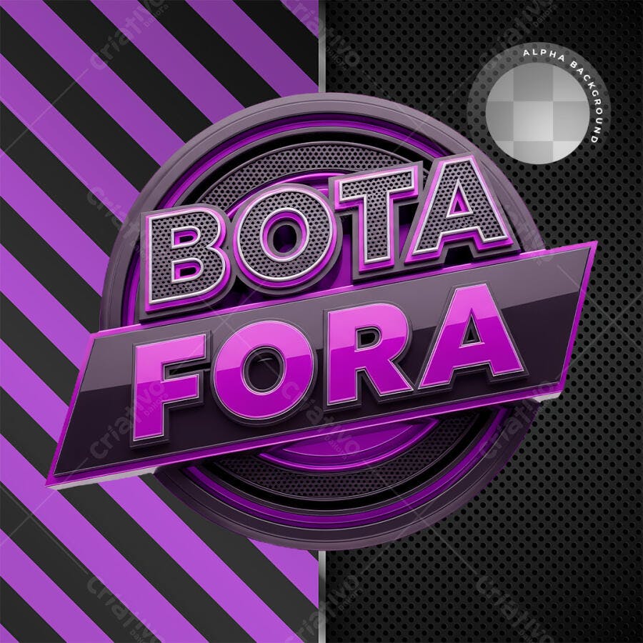Badge 3D Bota Fora Roxo Metalizado PNG Transparente