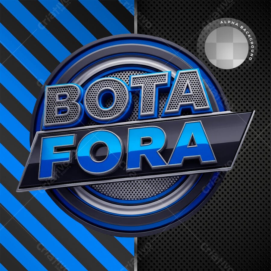 Selo 3D Bota Fora Metalizado Azul e Prata PNG Transparente