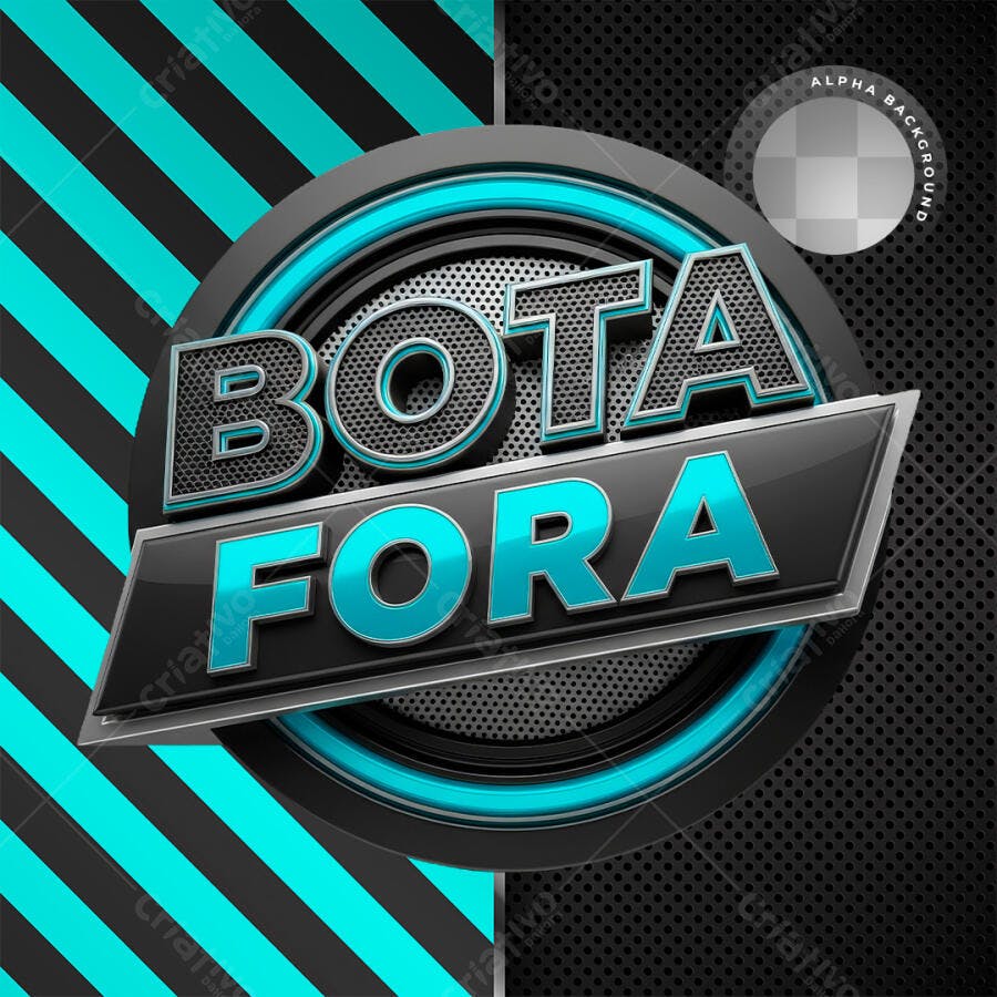 Selo 3D Bota Fora Azul e Preto Metalizado PNG Transparente