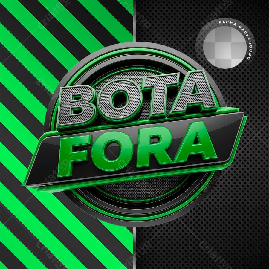 Selo 3D Bota Fora Metalizado Verde e Prata PNG Transparente