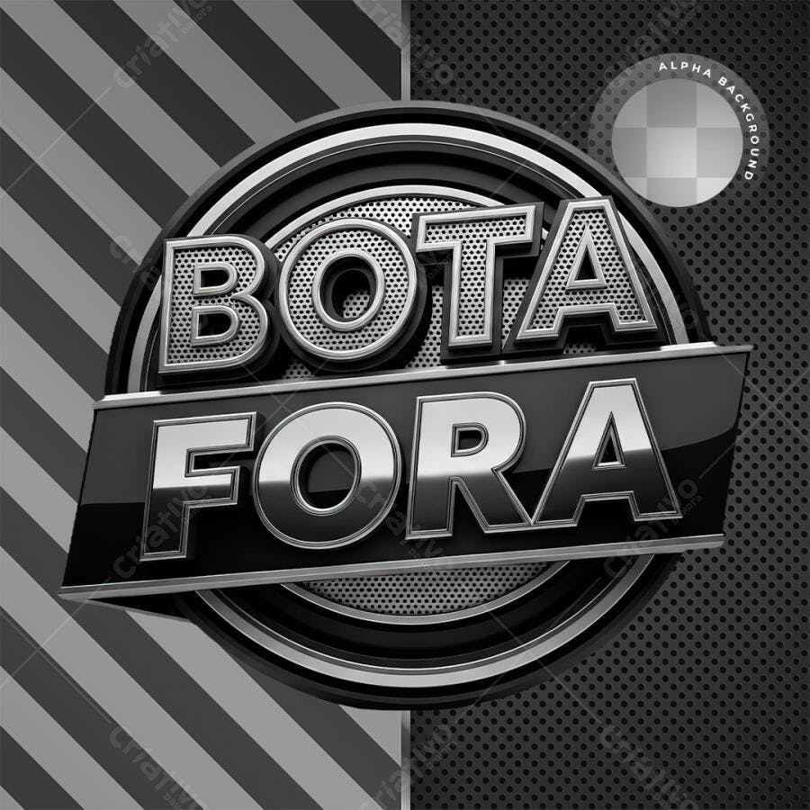 Selo 3D Bota Fora Metalizado Prateado PNG Transparente