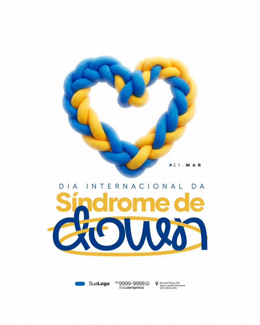 Post Instagram Dia Internacional da Síndrome de Down 21 Março PSD Editável