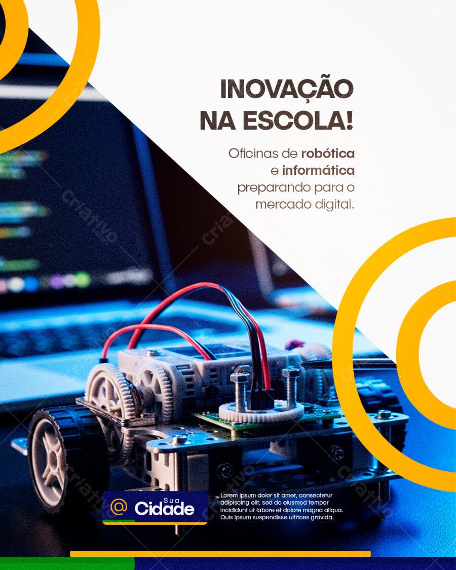 Flyer Inovação na Escola Robótica Informática PSD Editável