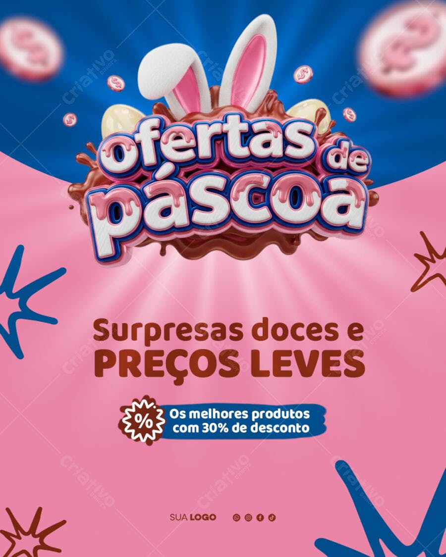 Flyer Páscoa Ofertas Doces Confeitaria PSD Editável