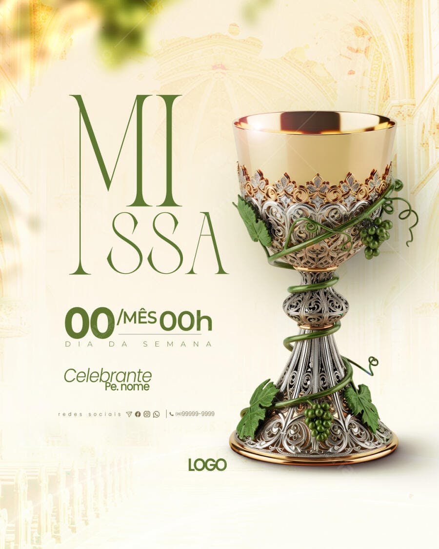 Flyer Missa Celebração Religiosa Cálice PSD Editável