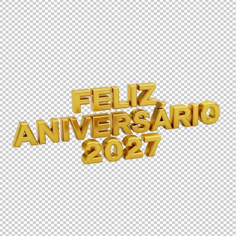 Feliz Aniversário 2027 Dourado 3D PSD Editável