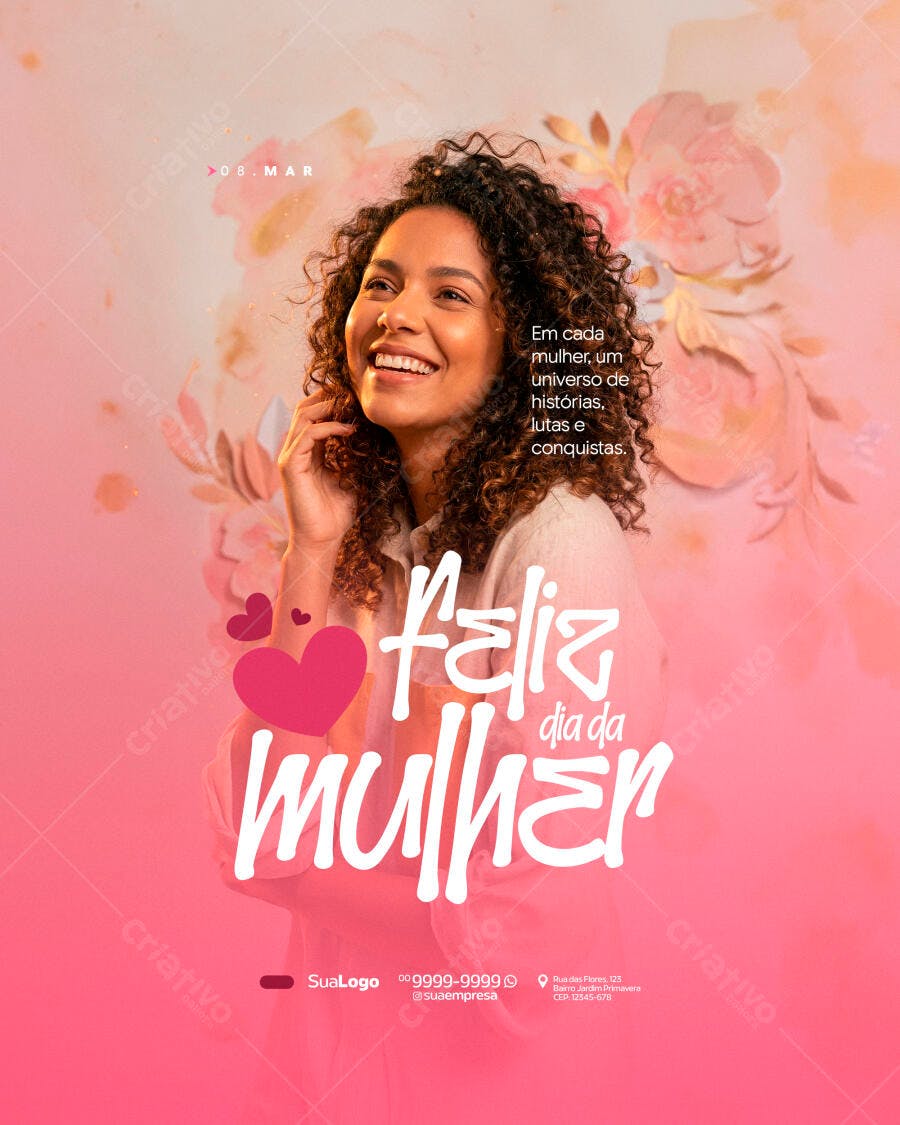 Post Dia Internacional da Mulher 8 de Março PSD Editável