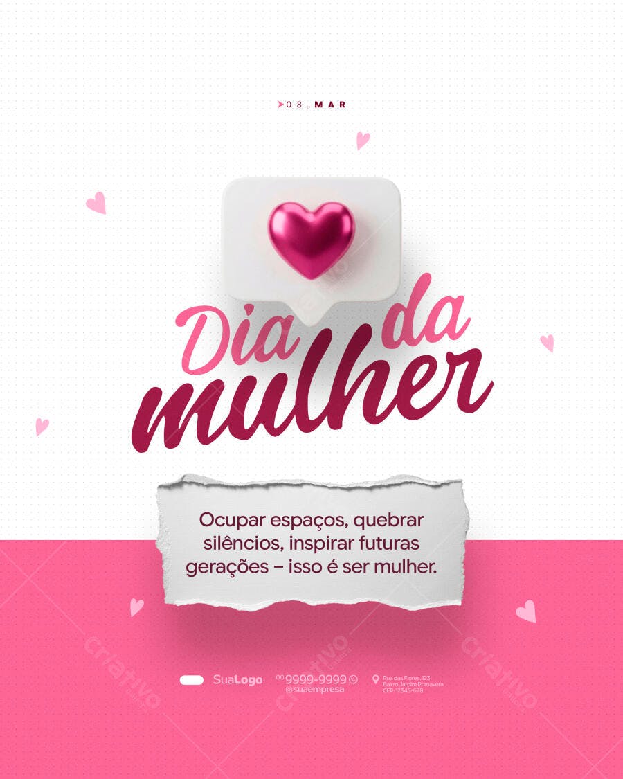Post Dia Internacional da Mulher 8 de Março PSD Editável