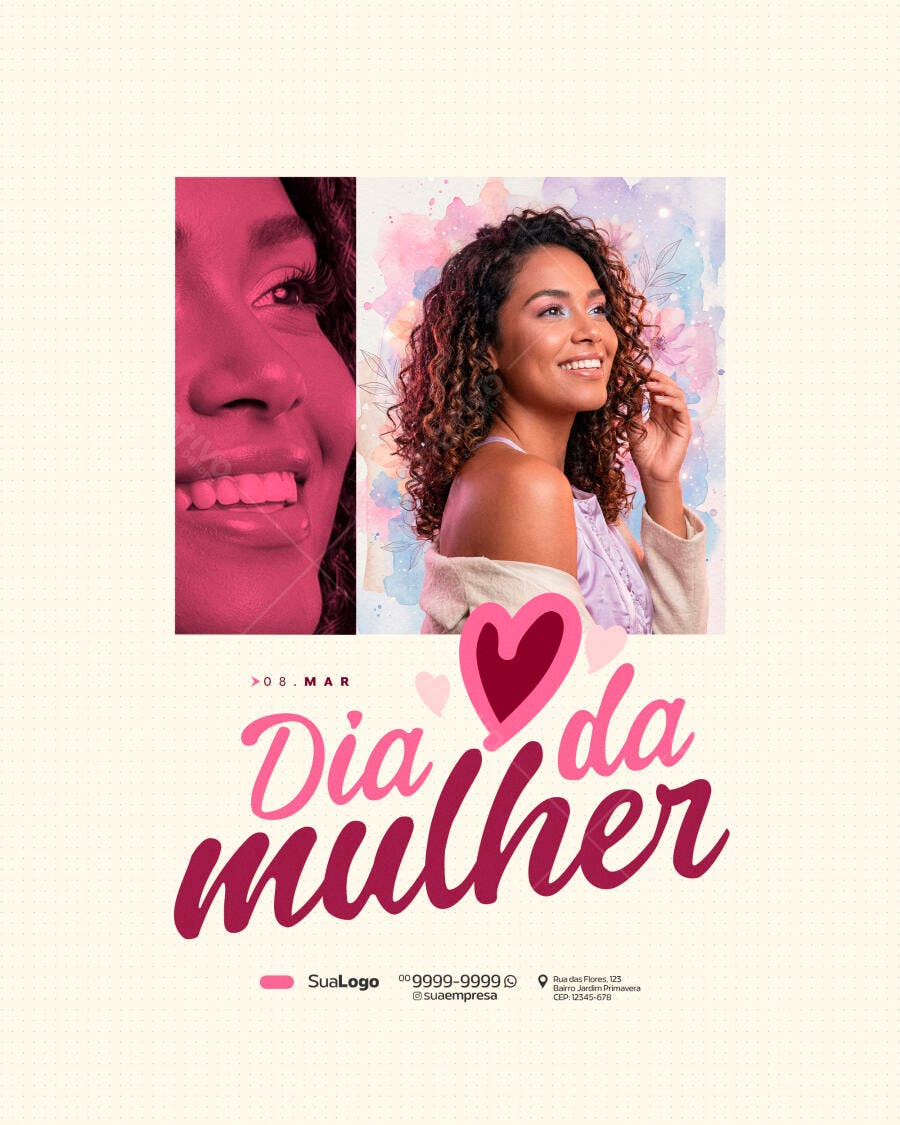 Post Instagram Dia Internacional da Mulher 8 de Março PSD Editável