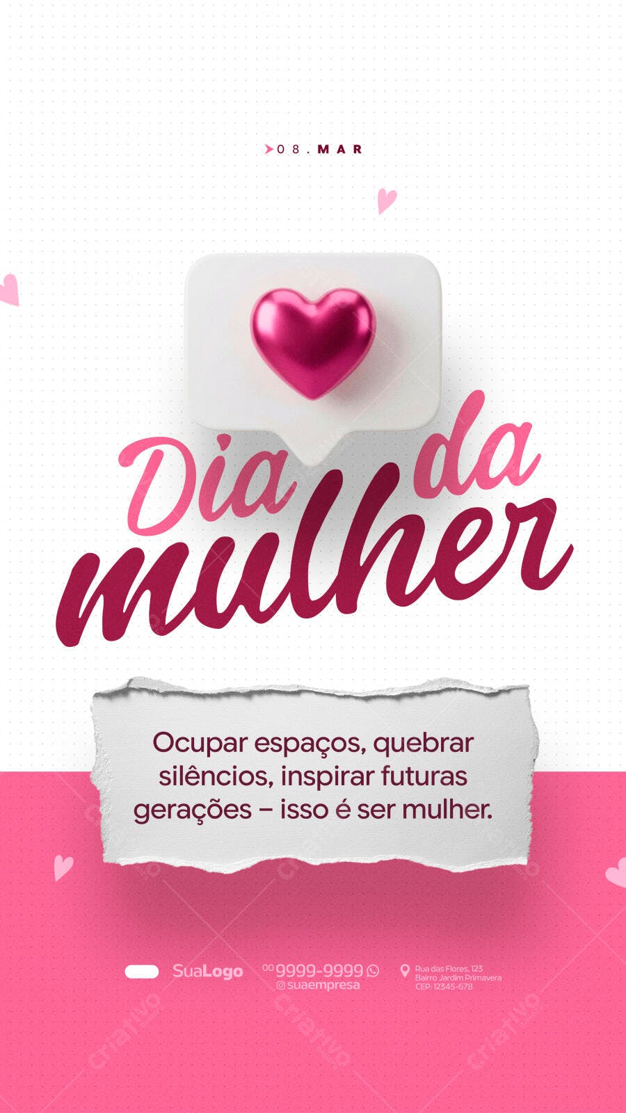 Story Dia Internacional da Mulher 8 de Março PSD Editável