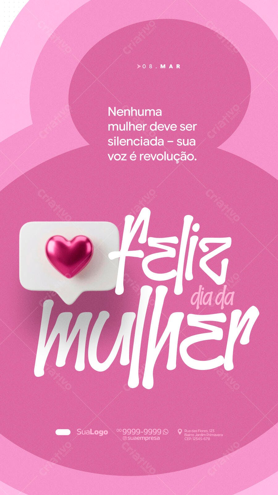 Story Dia da Mulher 8 de Março Rosa PSD Editável