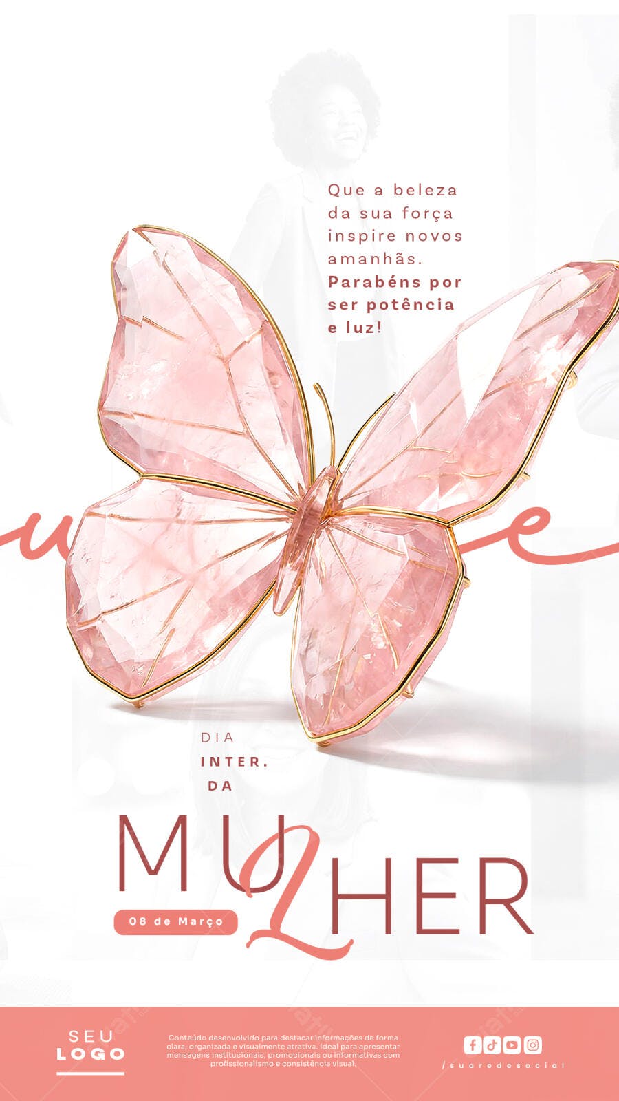 Story Dia da Mulher 8 de Março Borboleta Rosa PSD Editável