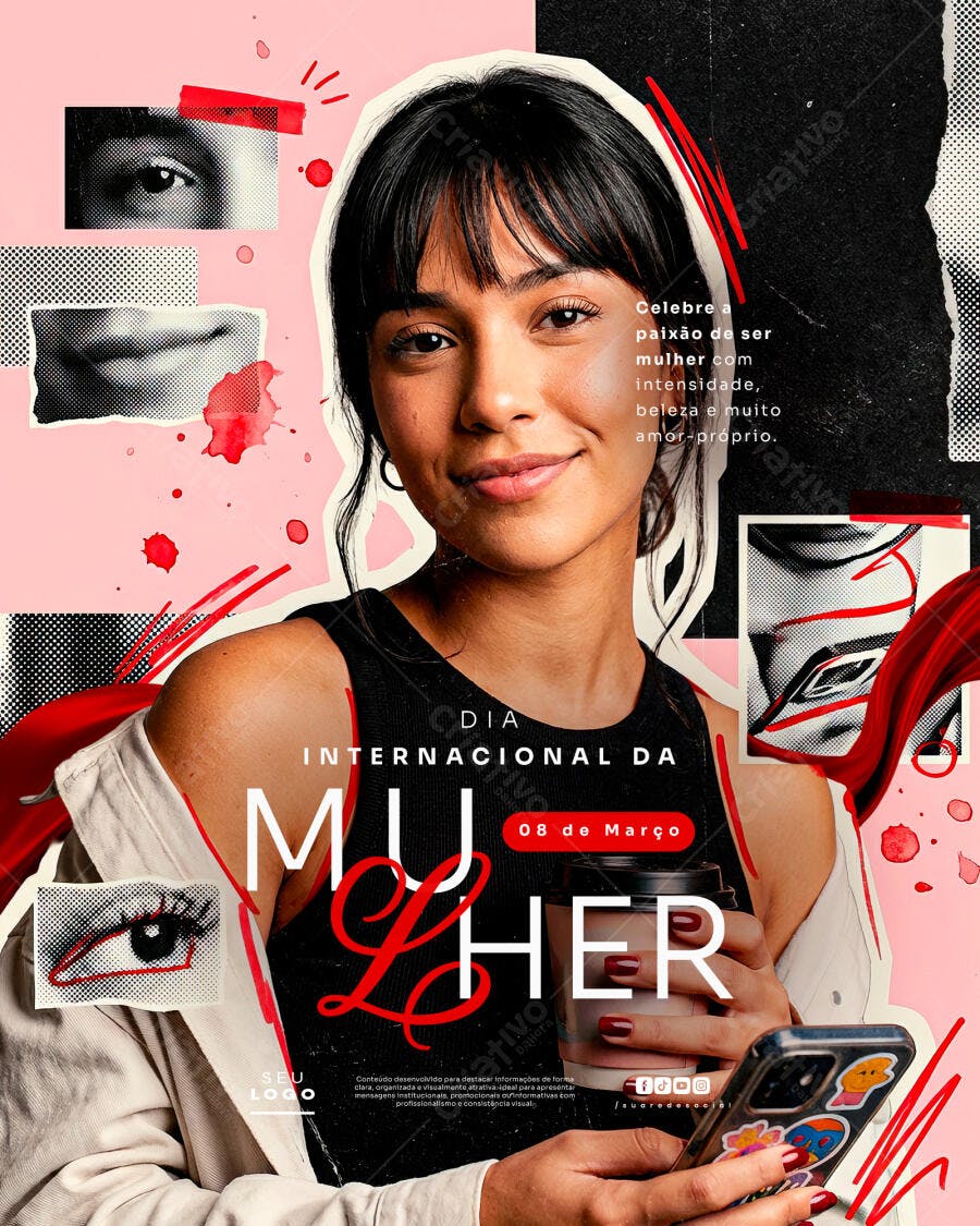 Post Instagram Dia Internacional da Mulher 8 de Março PSD Editável
