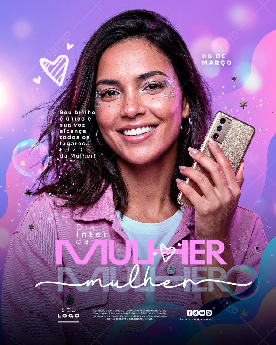 Post Dia Internacional da Mulher 8 de Março PSD Editável