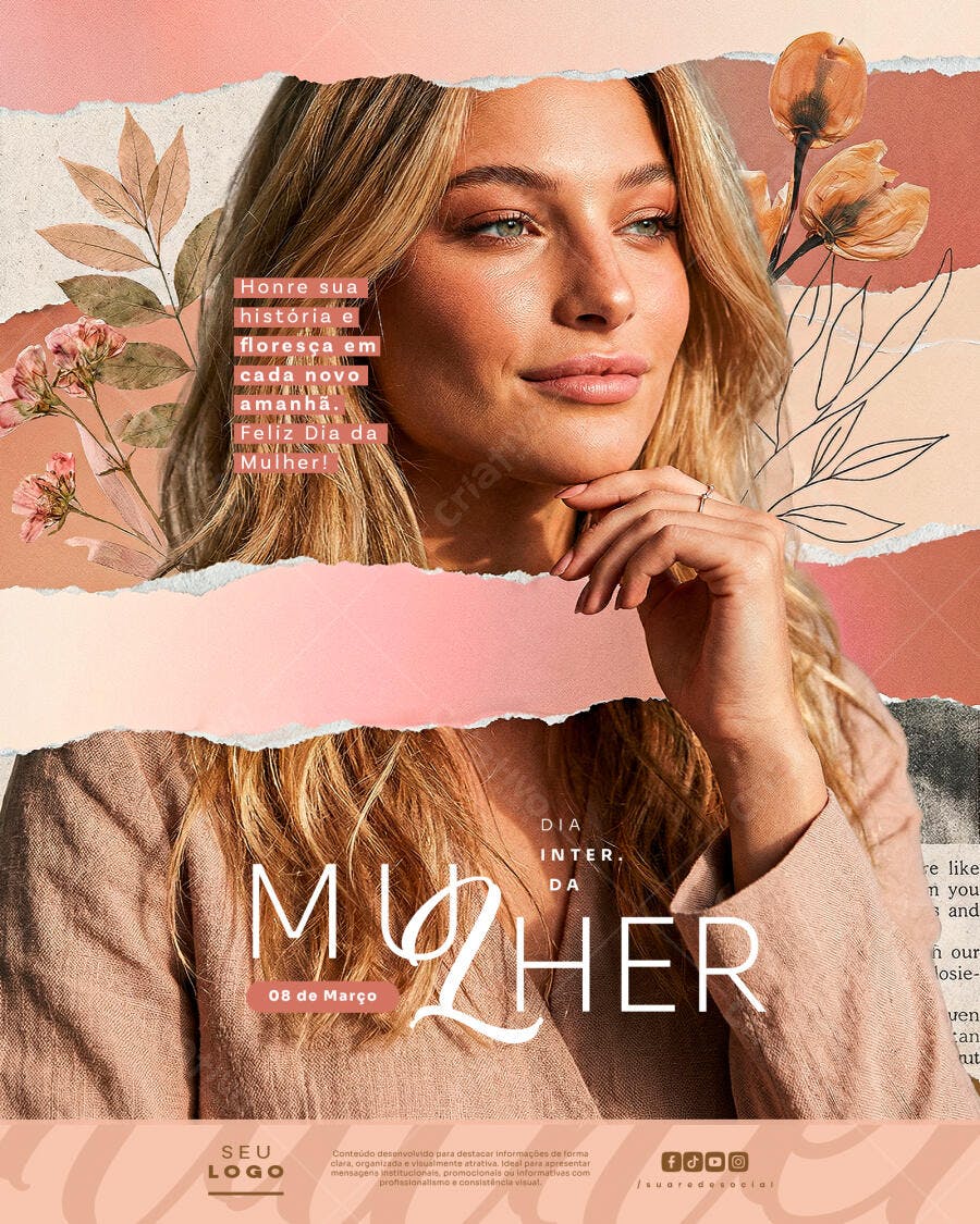 Post Instagram Dia Internacional da Mulher 8 de Março PSD Editável