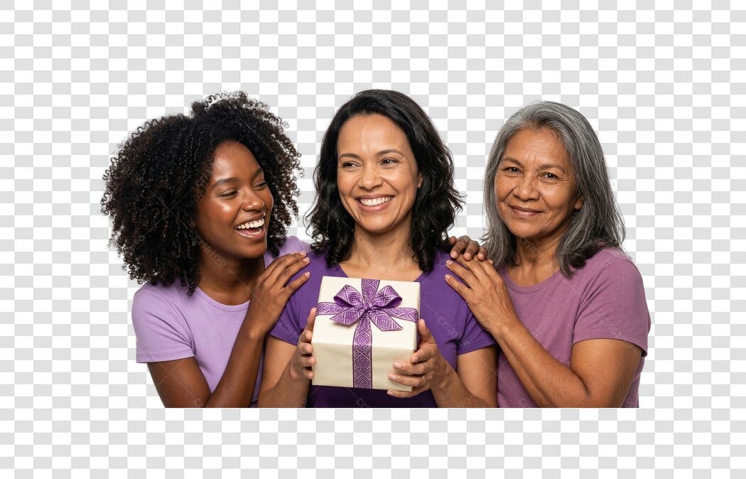 Foto Recortada Mulheres Sorrindo Presente Roxo PNG Fundo Transparente