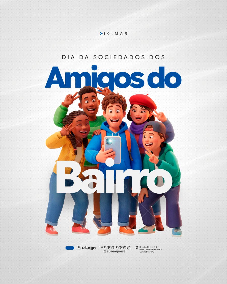 Post Instagram Dia do Amigo Bairro PSD Editável