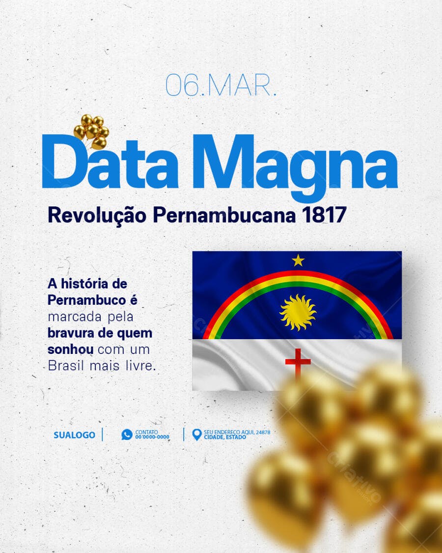 Post Revolução Pernambucana Data Magna 06 Março PSD Editável
