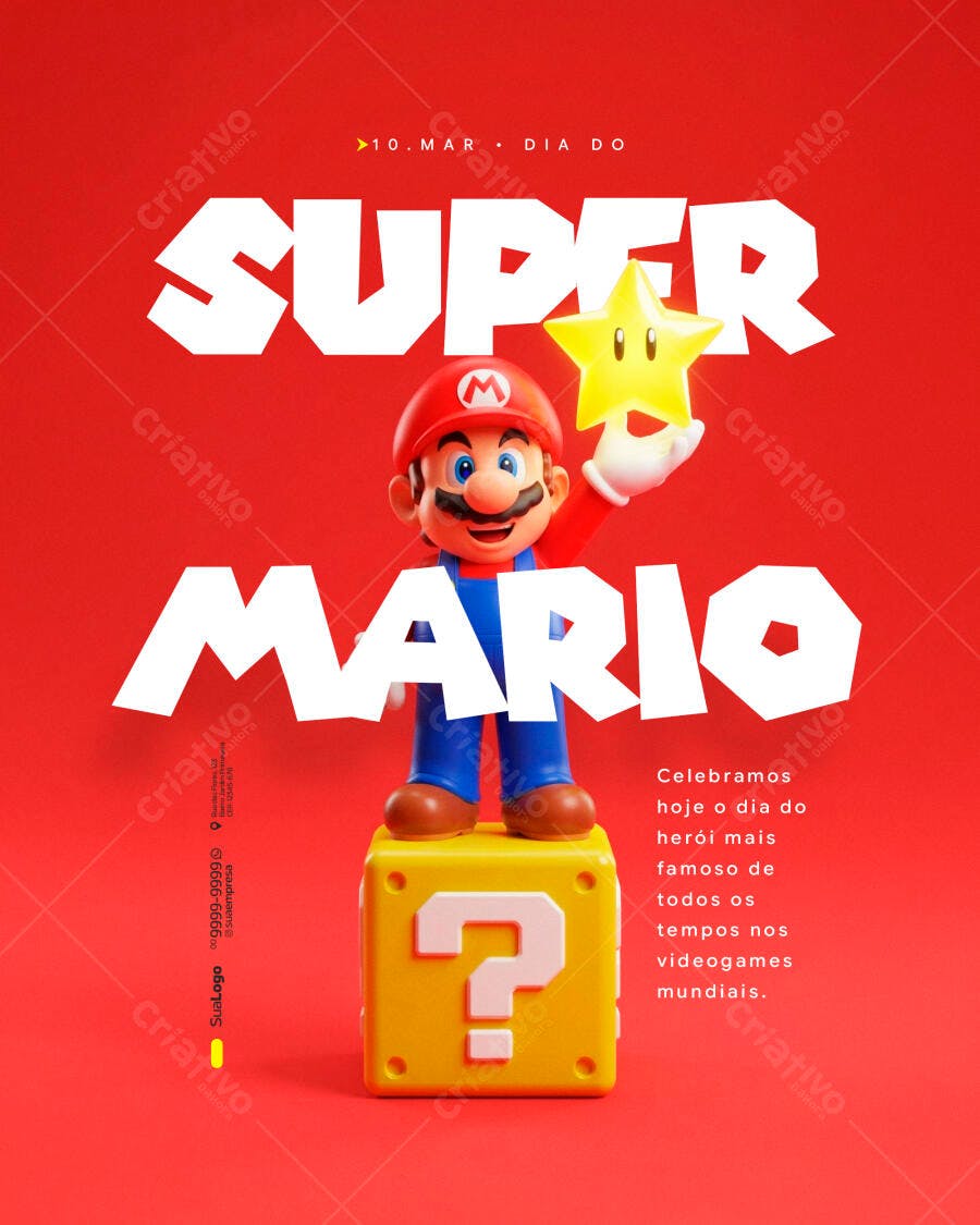 Post Instagram Dia do Super Mario 10 de Março PSD Editável
