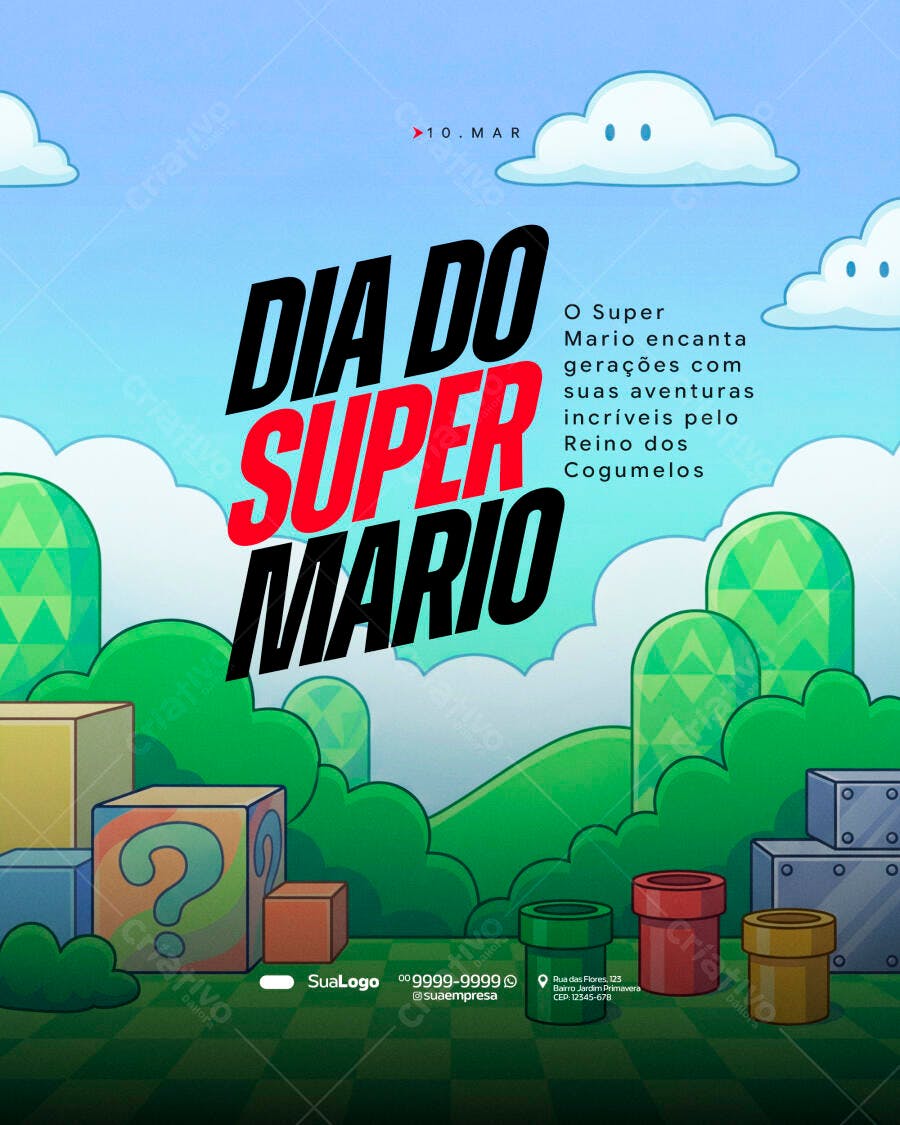 Post Dia do Super Mario 10 de Março PSD Editável