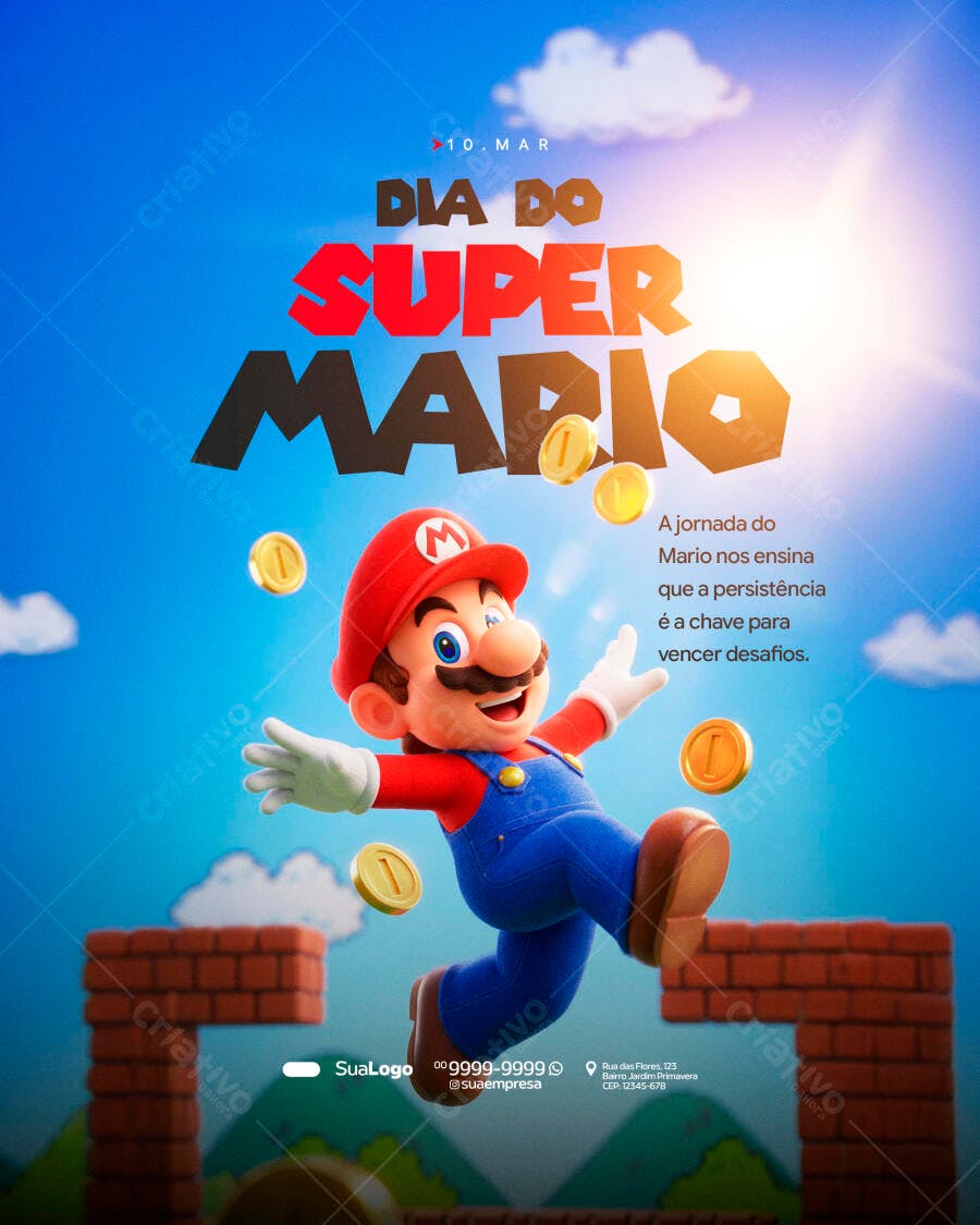 Post Dia do Super Mario 10 de Março PSD Editável