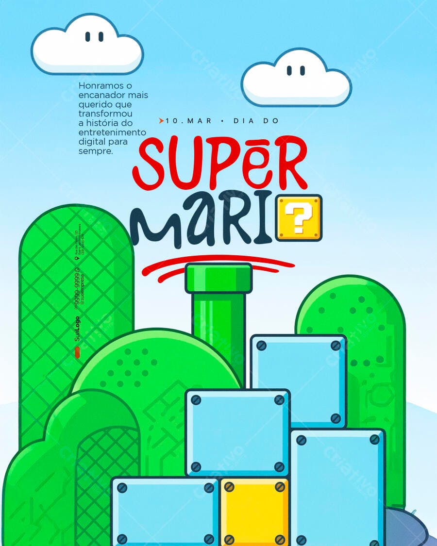 Post Instagram Dia do Super Mario 10 de Março PSD Editável