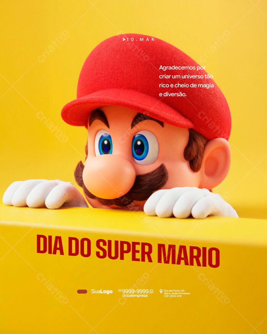 Post Instagram Dia do Super Mario 10 de Março PSD Editável