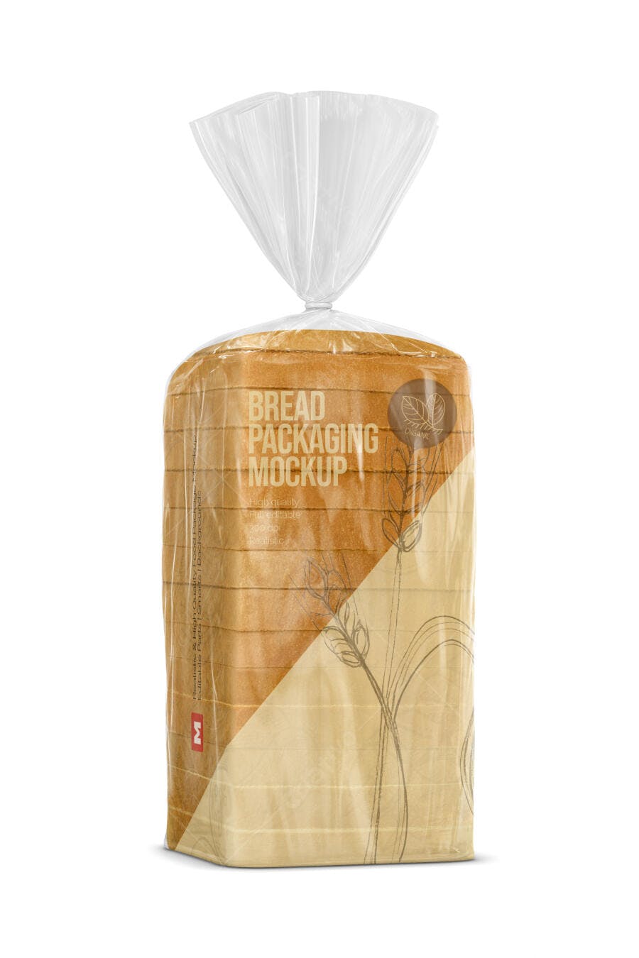 Mockup Embalagem Pão de Forma Plástico Transparente Frontal Editável