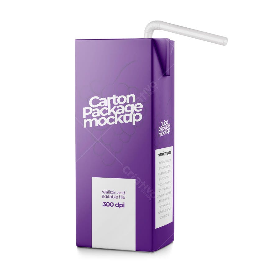 Mockup Caixa Suco Papel Canudo Fundo Branco Editável