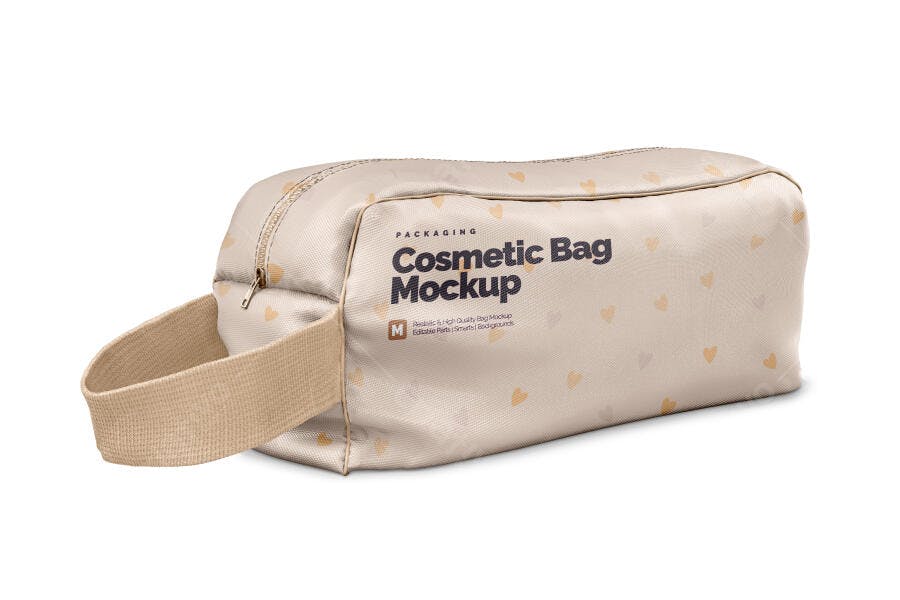 Mockup Necessaire Cosméticos Tecido Fundo Branco Editável