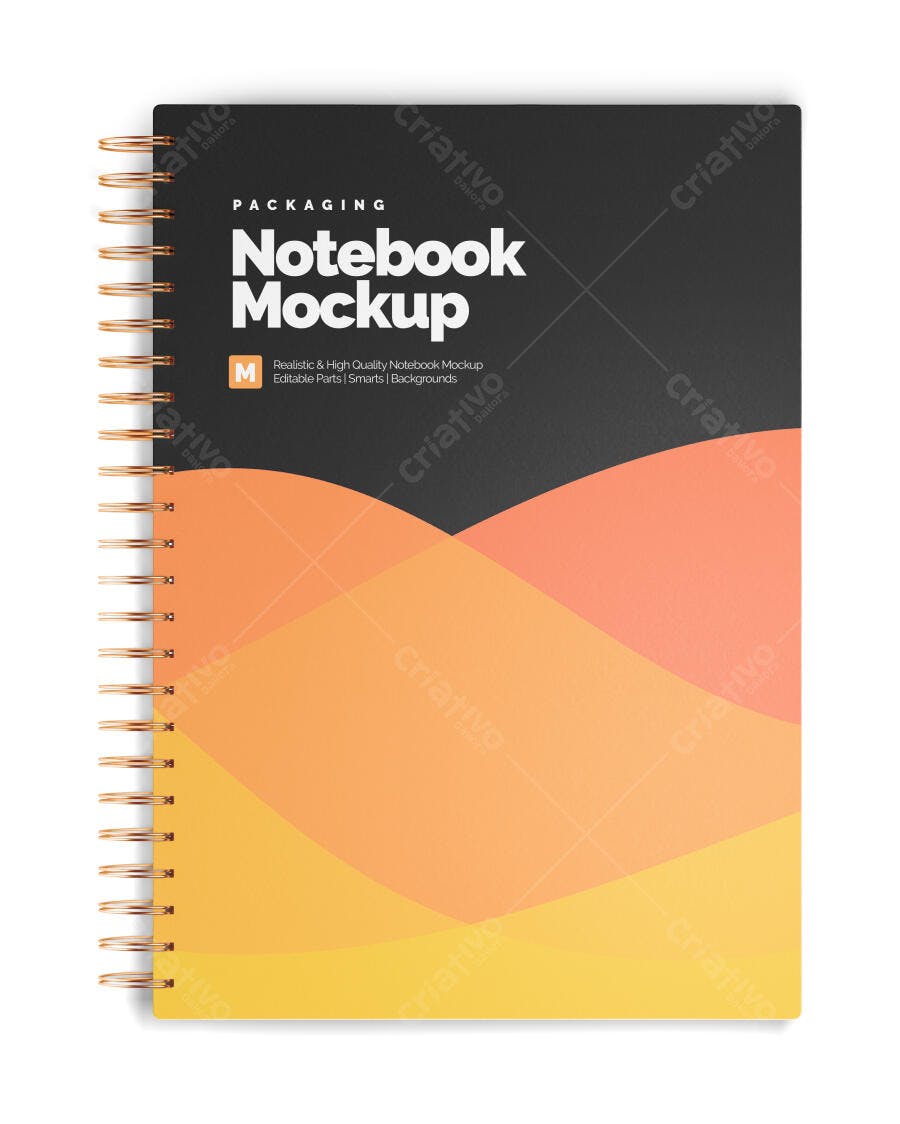 Mockup Caderno Espiral Capa Dura Fundo Branco Editável