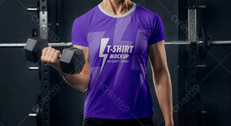 Mockup Camiseta Esportiva Feminina Roxa Academia Editável
