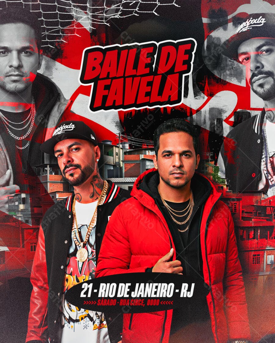 Flyer Baile de Favela Rio de Janeiro PSD Editável
