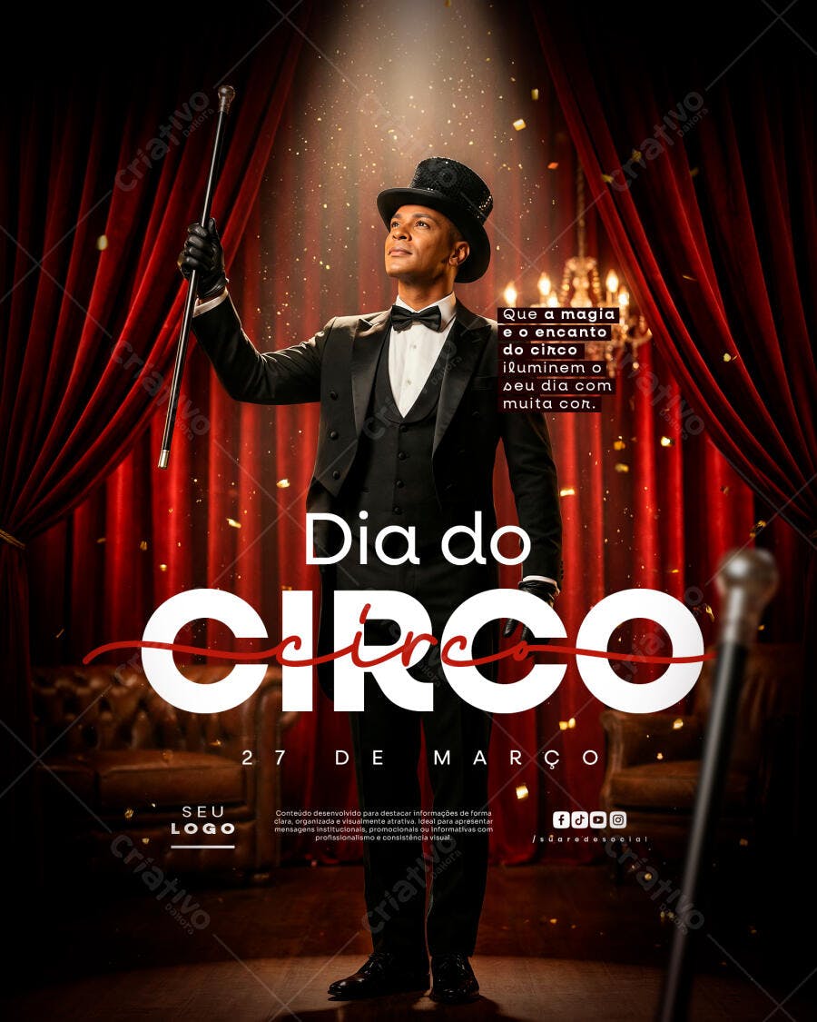 Post Instagram Dia do Circo 27 de Março PSD Editável