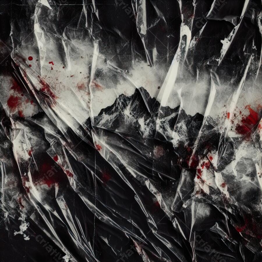 Textura Plástico Amassado Preto e Branco com Sangue para Horror
