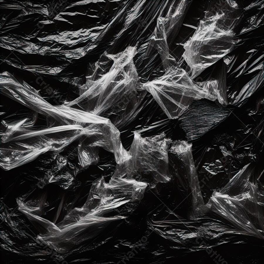 Textura Plástico Amassado Preto e Transparente para Fundo