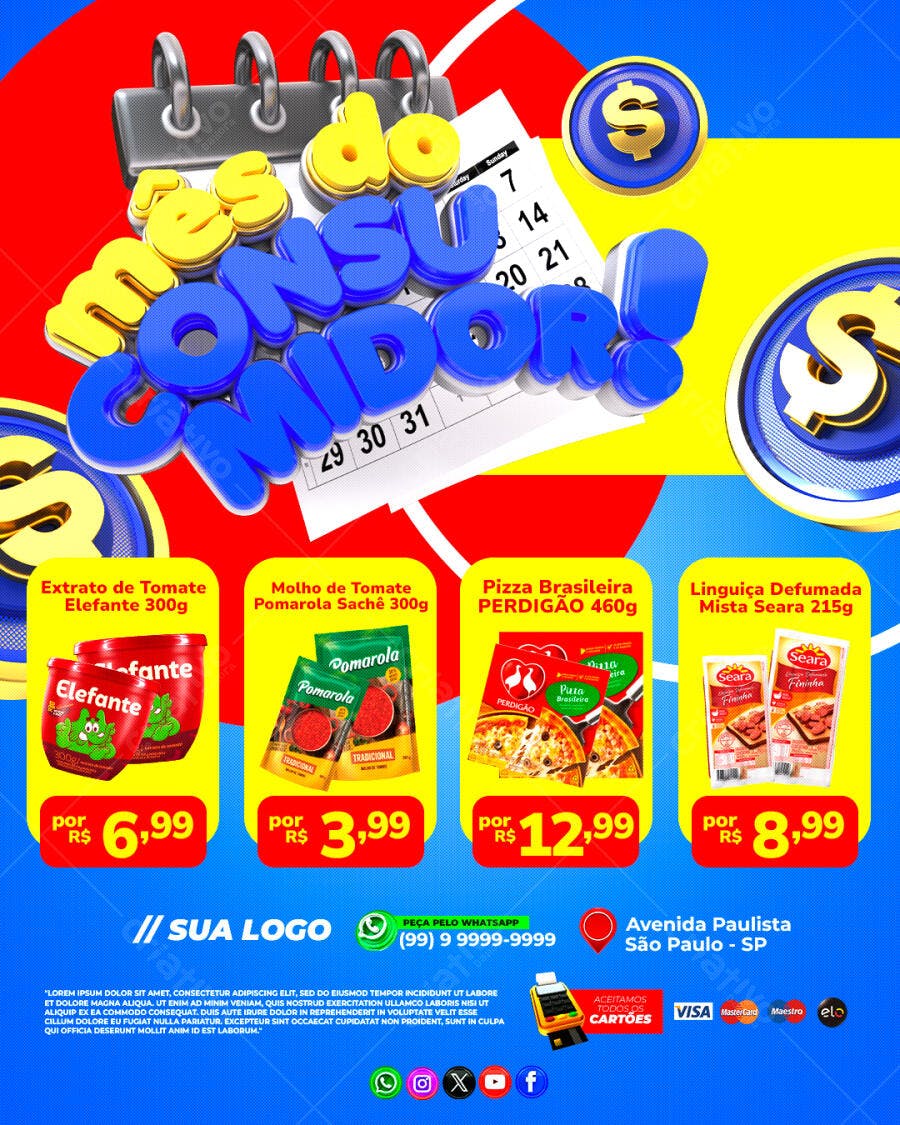 Flyer Dia do Consumidor Supermercado Ofertas PSD Editável