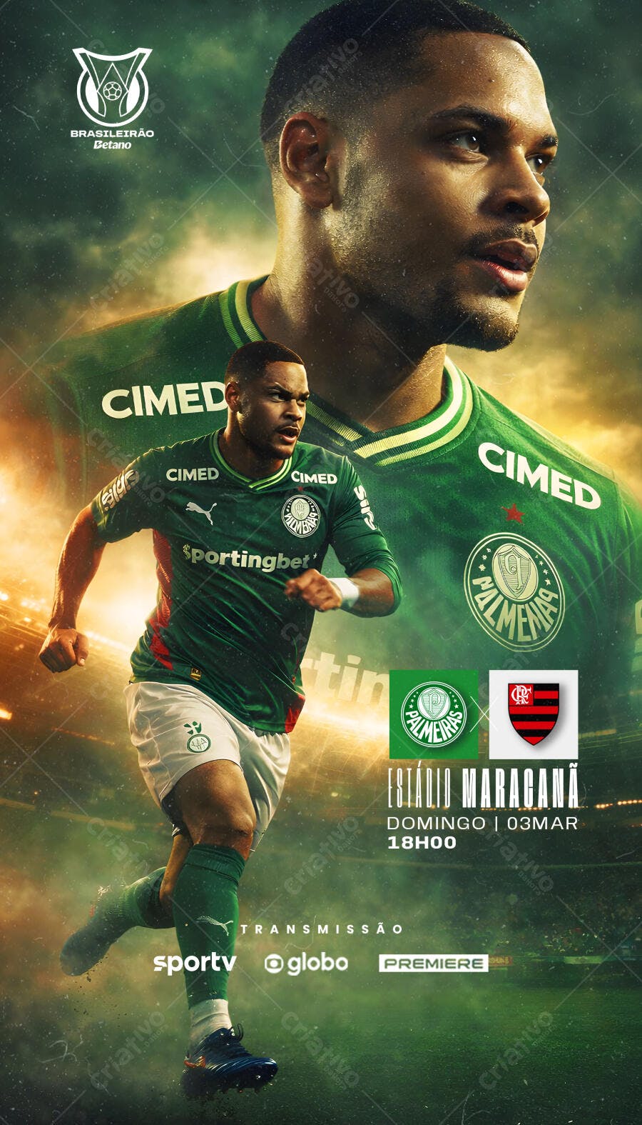 Post Instagram Futebol Palmeiras x Flamengo PSD Editável