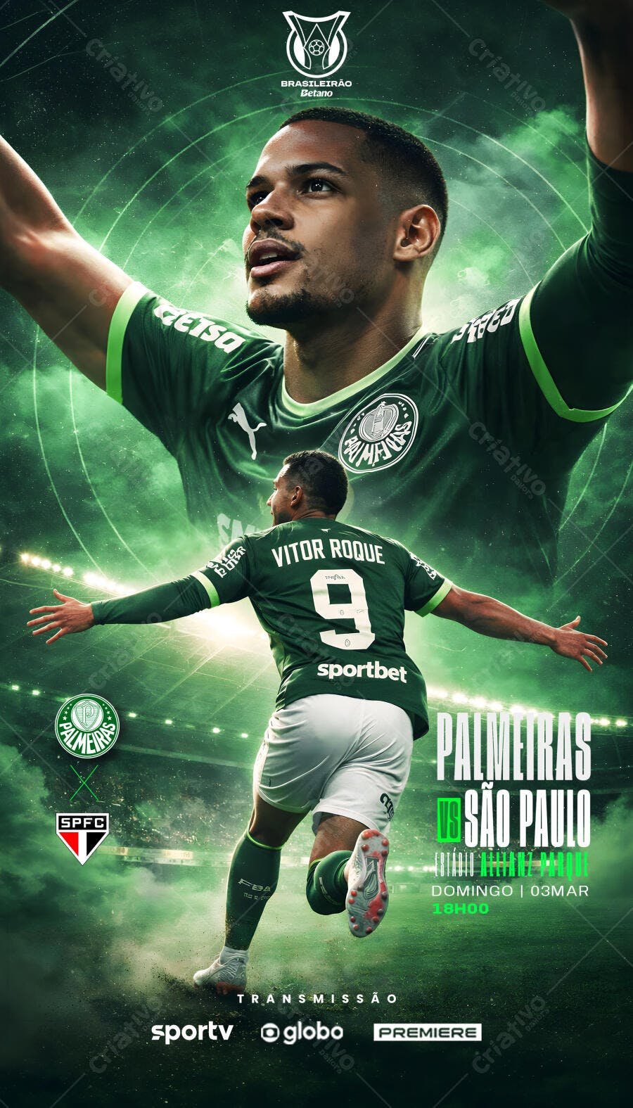Post Instagram Palmeiras vs São Paulo Futebol PSD Editável