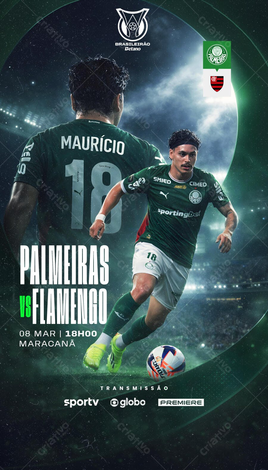 Post Instagram Palmeiras vs Flamengo Futebol PSD Editável