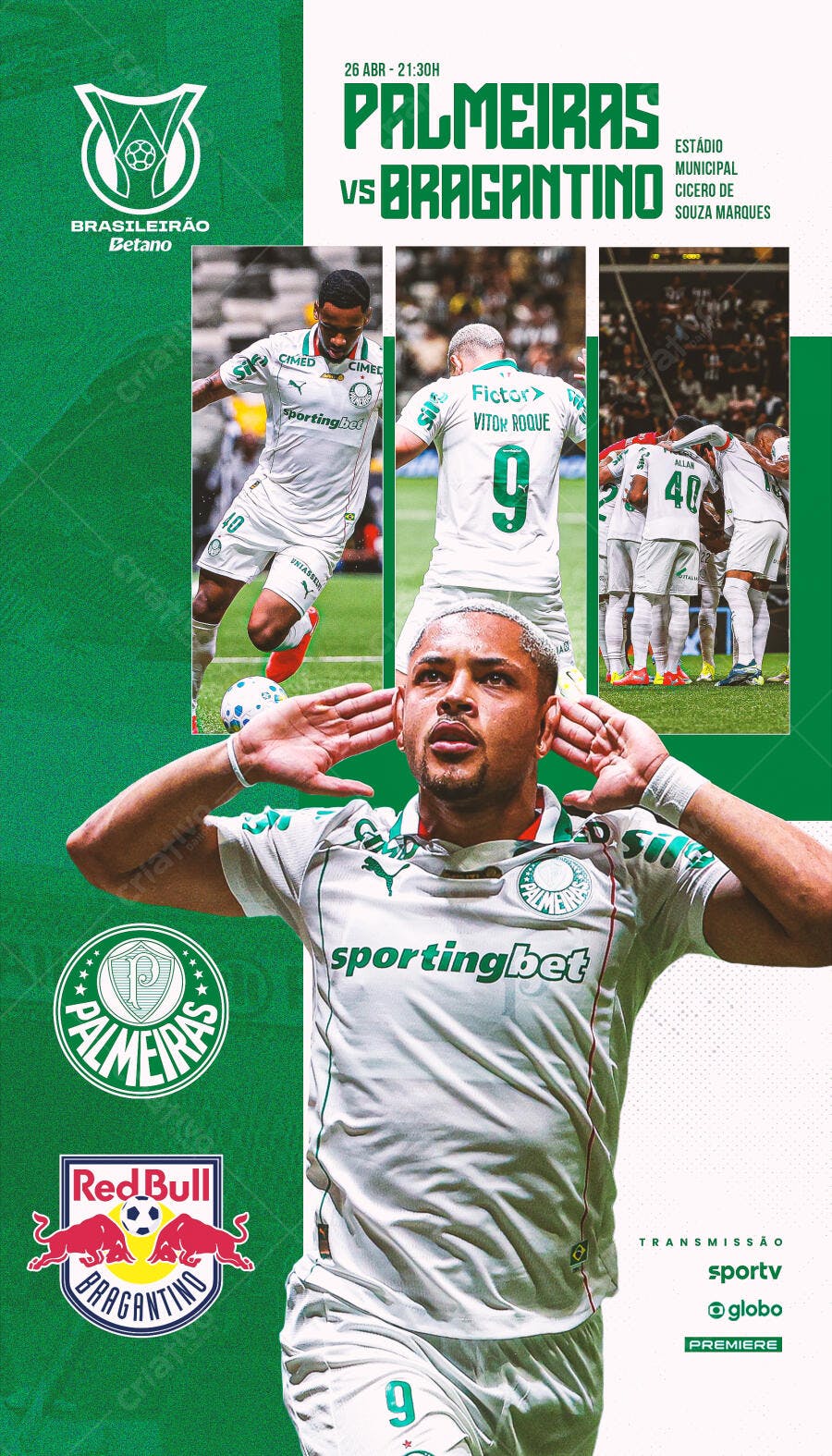 Post Instagram Palmeiras vs Bragantino Futebol PSD Editável