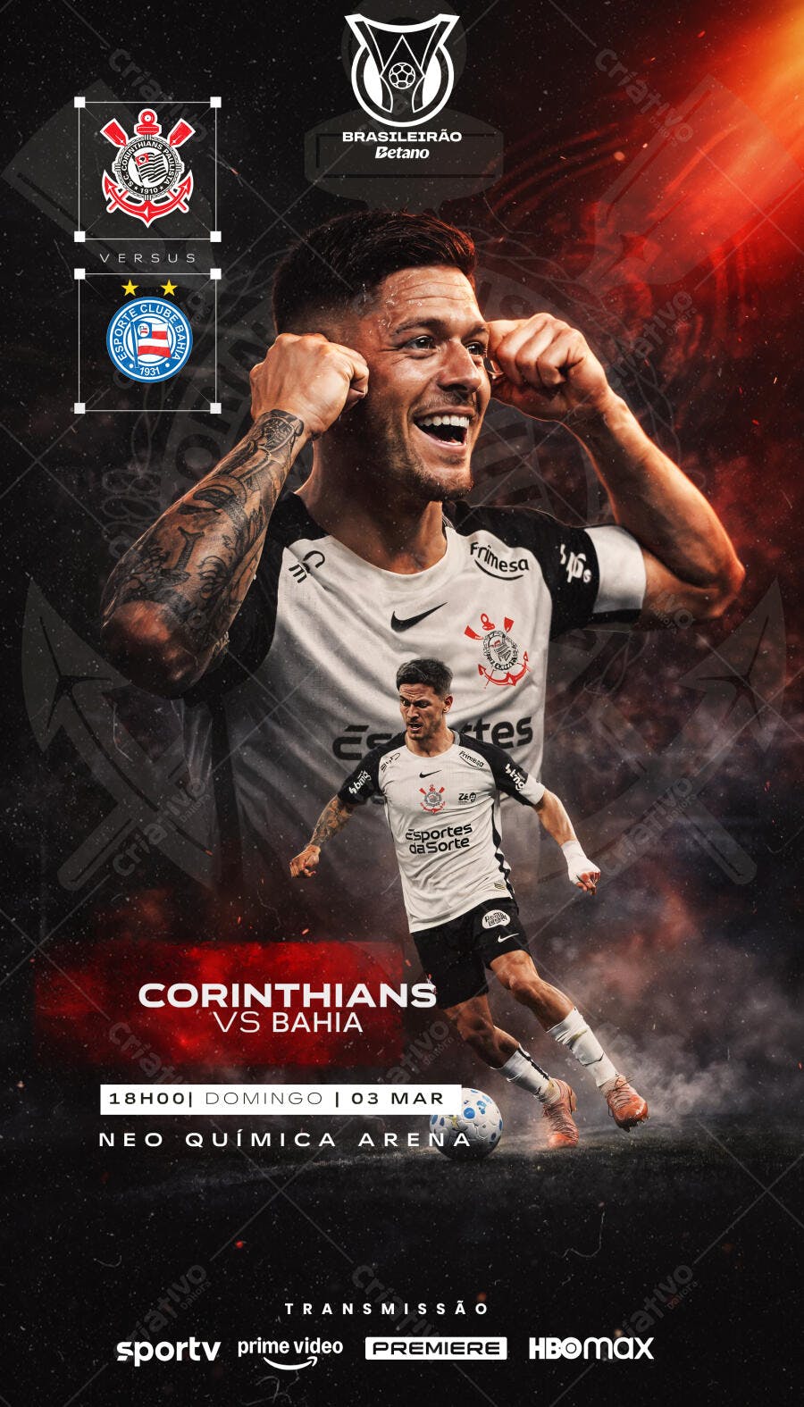 Post Instagram Corinthians x Bahia Brasileirão PSD Editável